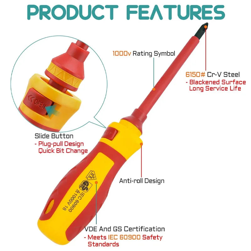 1000V Changeable Insulated Screwdrivers Set